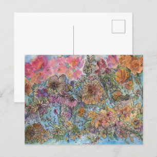 Boho Chic Flower Garden Watercolor Painting  Postcard