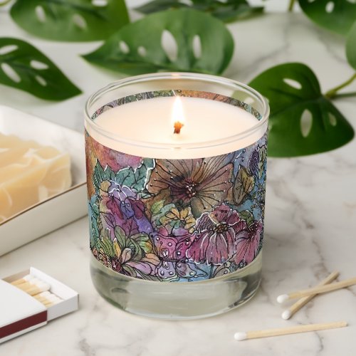 Boho Chic Flower Garden Watercolor Painting  Scented Candle