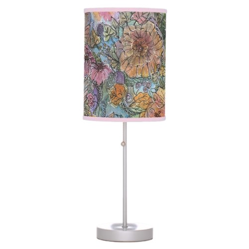 Boho Chic Flower Garden Watercolor Painting  Table Lamp