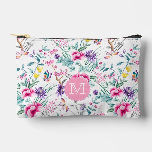 Boho Chic Flowers & Butterflies Monogrammed Accessory Pouch (Front)