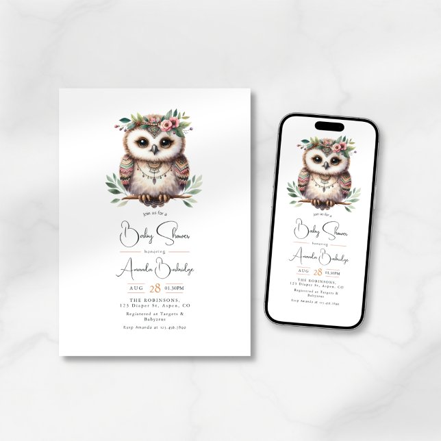 Boho Chic Foest Woodland Animals Baby Shower Invitation (Boho Chic Foest Woodland Animals Baby Shower Invitation)