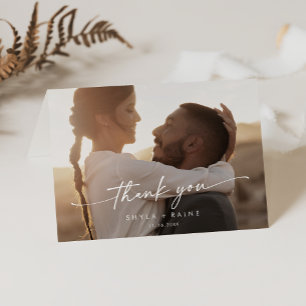 Boho Chic Folded Wedding Photo Letterpress Thank You Card