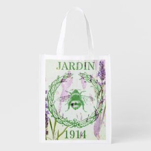 boho chic french country lavender vintage bee grocery bag