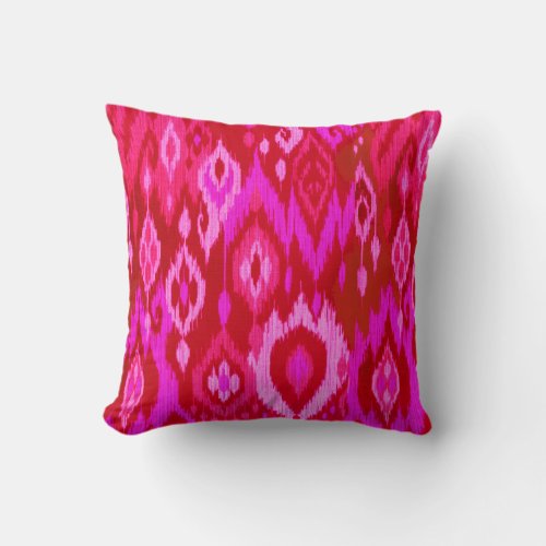 Boho Chic fuchsia orchid pink Ikat Tribal Tapestry Throw Pillow
