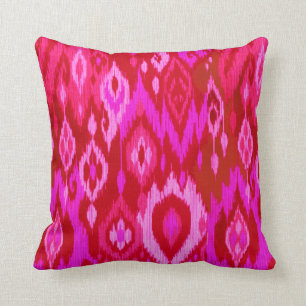 Boho Chic fuchsia orchid pink Ikat Tribal Tapestry Throw Pillow