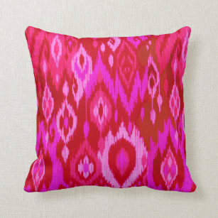 Boho Chic fuchsia orchid pink Ikat Tribal Tapestry Throw Pillow
