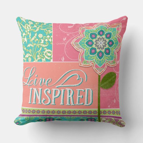 BOHO Chic Fun Live Inspired Bright Cottage Floral Throw Pillow