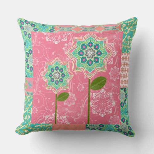 BOHO Chic Fun Whimsical Bright Cottage Mod Floral Throw Pillow