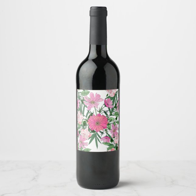 Boho chic garden floral design wine label (Front)