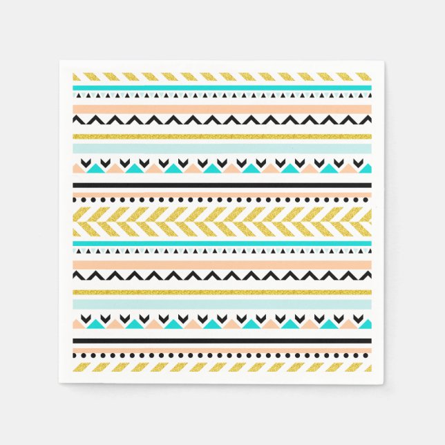 Boho Chic Geometric Aztec Inspired Pattern Paper Napkins (Front)