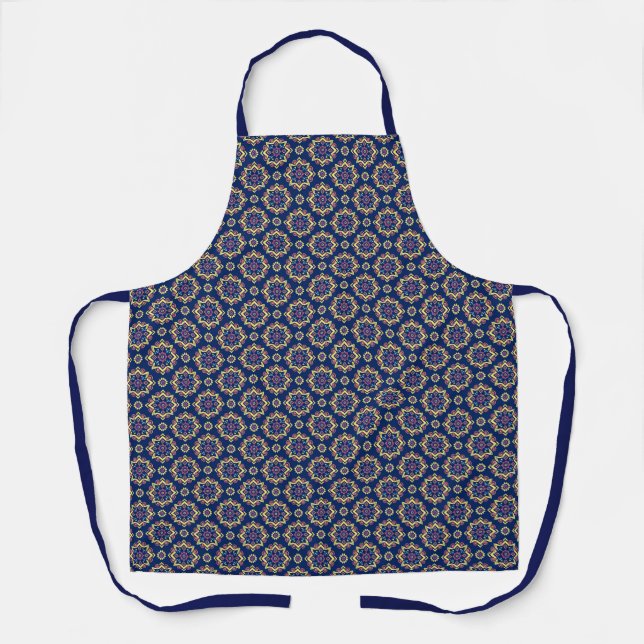 Boho Chic Geometric Floral Pattern Apron (Front)