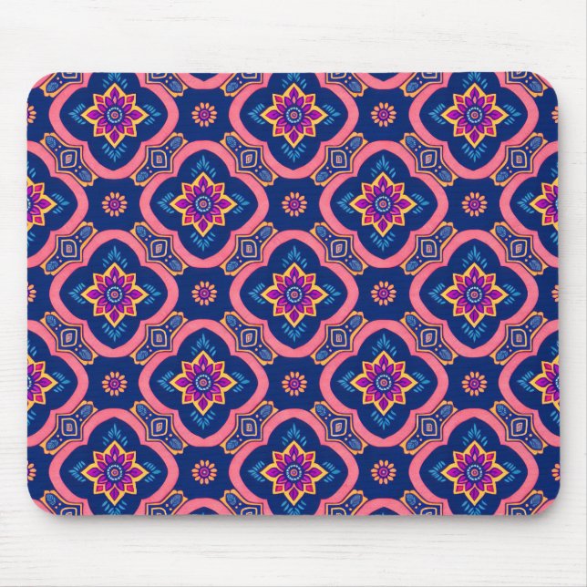 Boho Chic Geometric Floral Pattern Mouse Pad (Front)