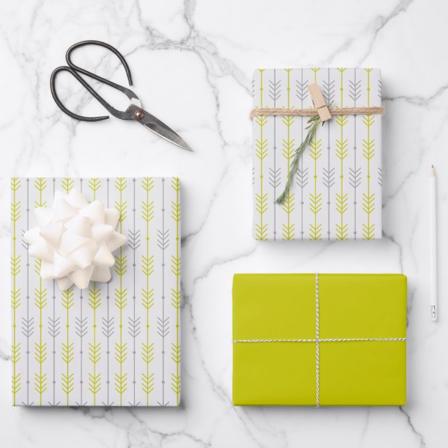 Boho Chic Geometric Lemon Lime Arrow Shapes Wrapping Paper Sheets (Front)