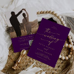 Boho Chic Gold and Purple Photo QR Code Wedding Invitation