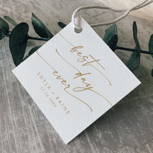 Boho Chic Gold and White Best Day Ever Wedding Favor Tags