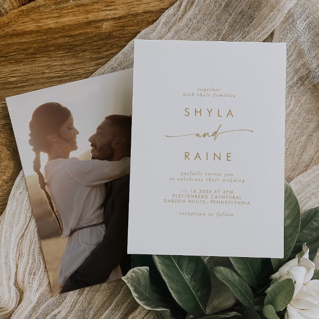Boho Chic Gold and White Casual Photo Wedding Invitation (Creator Uploaded)