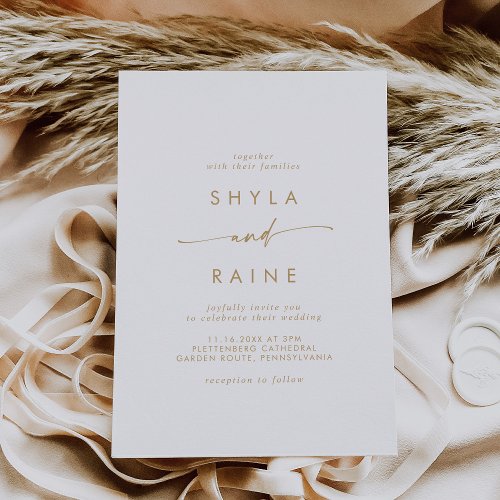 Boho Chic Gold and White Casual Wedding Invitation