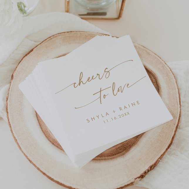 Boho Chic Gold and White Cheers to Love Wedding Napkins (Creator Uploaded)