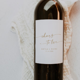Boho Chic Gold and White Cheers to Love Wedding Wine Label