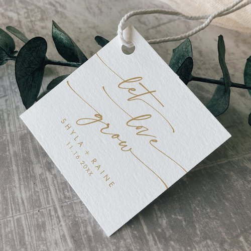 Boho Chic Gold and White Let Love Grow Wedding Favor Tags