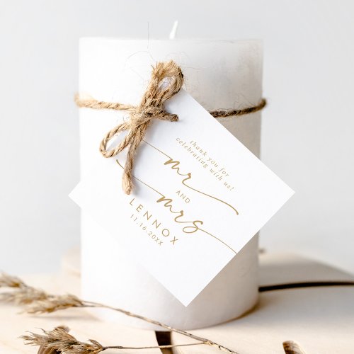 Boho Chic Gold and White Mr and Mrs Wedding Favor Tags