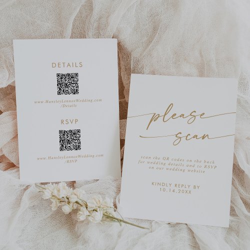 Boho Chic Gold and White QR Code Details  RSVP Card