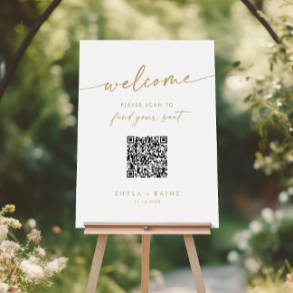 Boho Chic Gold and White QR Code Seating Chart Foam Board
