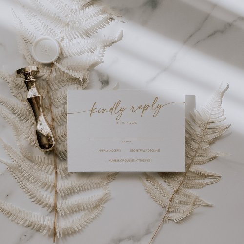 Boho Chic Gold and White Simple Wedding RSVP Card