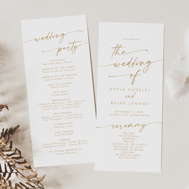 Boho Chic Gold and White Tea Length Wedding Program (Creator Uploaded)