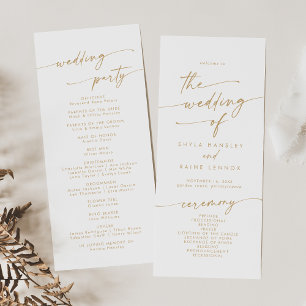 Boho Chic Gold and White Tea Length Wedding Program