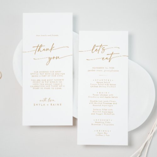 Boho Chic Gold and White Thank You and Wedding Menu
