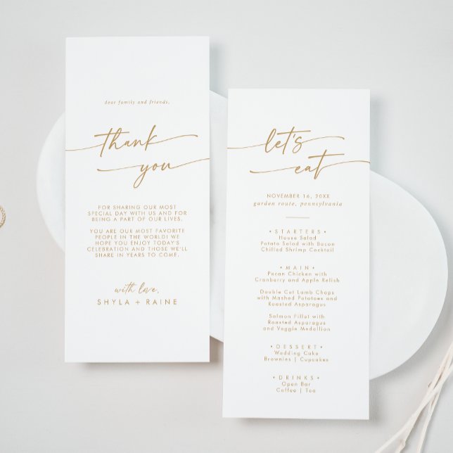 Boho Chic Gold and White Thank You and Wedding Menu (Creator Uploaded)