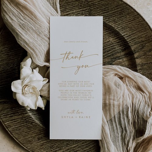 Boho Chic Gold and White Thank You Place Card