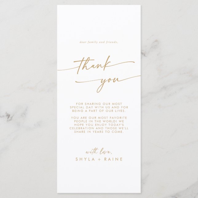Boho Chic Gold and White Thank You Place Card (Front)