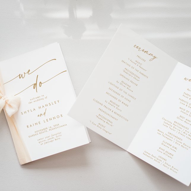 Boho Chic Gold and White We Do Folded Wedding Program (Creator Uploaded)