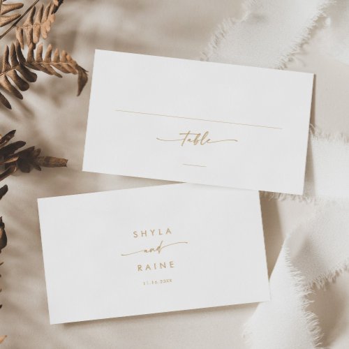 Boho Chic Gold and White Wedding Flat Place Card