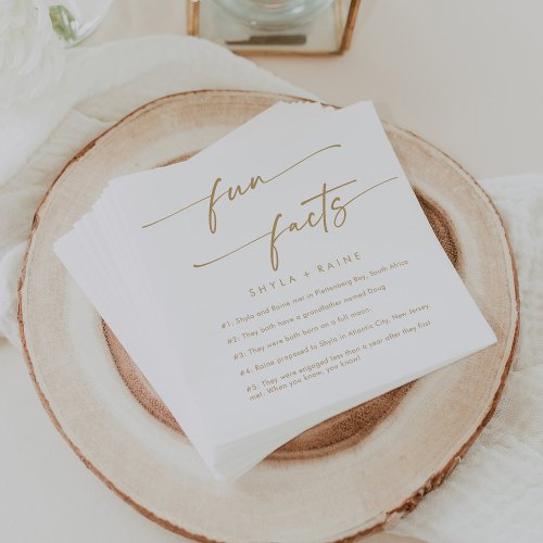 Boho Chic Gold and White Wedding Fun Fact Napkins