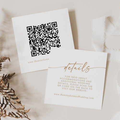 Boho Chic Gold and White Wedding QR Code Details Enclosure Card