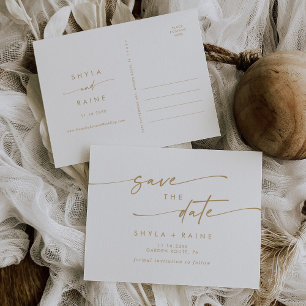 Boho Chic Gold and White Wedding Save the Date Invitation Postcard