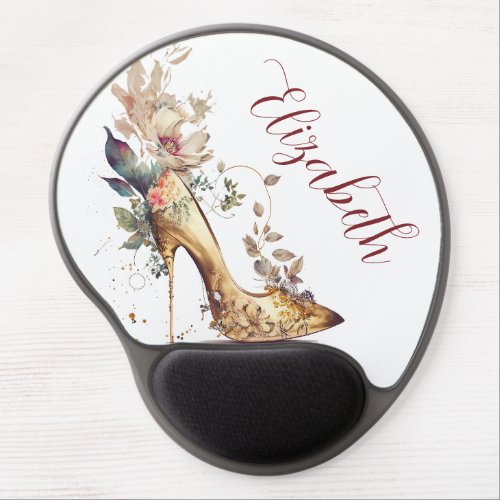 Boho Chic Gold High Heal Shoe Floral Personalized Gel Mouse Pad