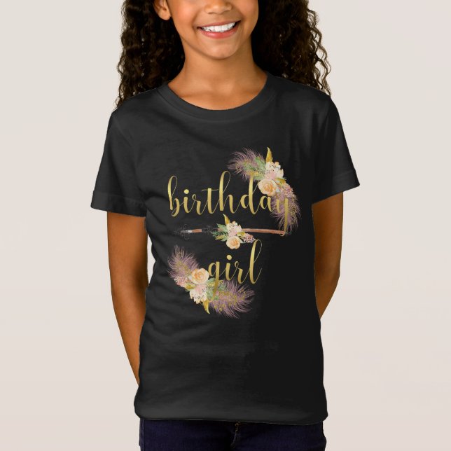 Boho Chic Golden Birthday Girl Black Shirt (Front)
