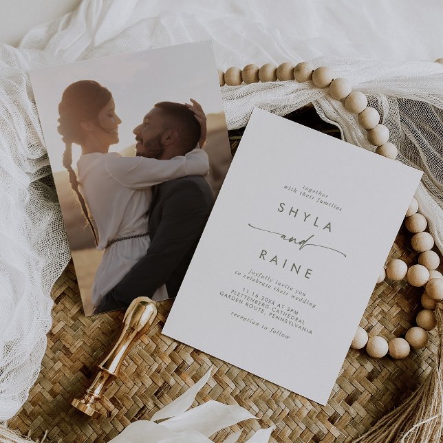 Boho Chic Green and White Casual Photo Wedding Invitation (Creator Uploaded)