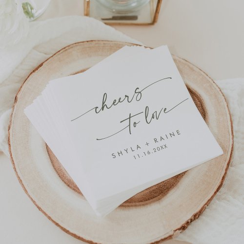 Boho Chic Green and White Cheers to Love Wedding Napkins