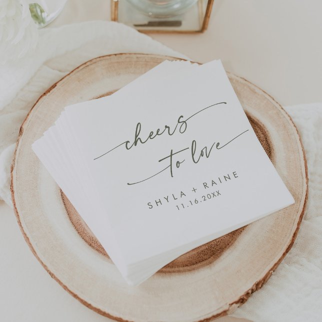 Boho Chic Green and White Cheers to Love Wedding Napkins (Creator Uploaded)