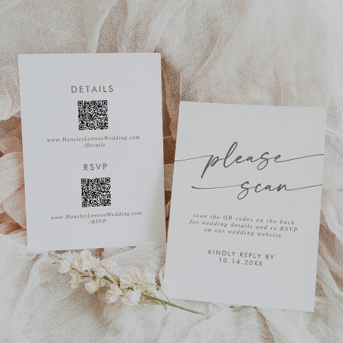 Boho Chic Green and White QR Code Details  RSVP Card
