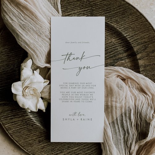 Boho Chic Green and White Thank You Place Card