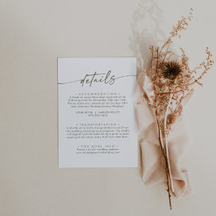 Boho Chic Green and White Wedding Details Enclosure Card