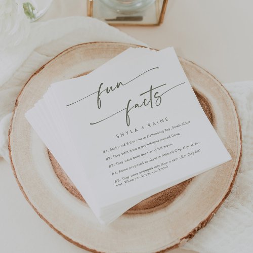 Boho Chic Green and White Wedding Fun Fact Napkins