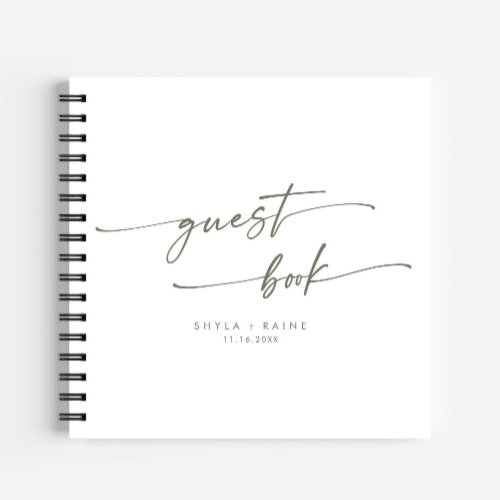 Boho Chic Green and White Wedding Guest Book