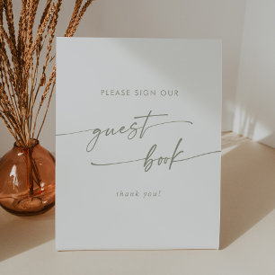 Boho Chic Green and White Wedding Guest Book Pedestal Sign